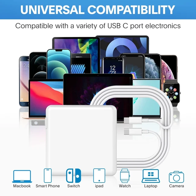 Alt view image 12 of 14 - Mac Book Pro Charger - 118W USB C Charger Fast Charger Compatible with MacBook Pro/Air, M1 M2 M3 M4 M5, ipad Pro, Samsung Galaxy and More, Include Charge Cable