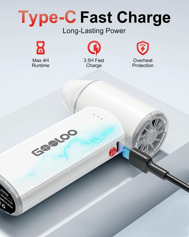 Alt view image 14 of 14 - F3 Electric Air Duster, 150000RPM Super Power Duster for Cleaning | 3-Speed Rechargeable Air Blower with Type-C Fast Charging, 4 Nozzles Dust Blower for PC, Car, Keyboard, 0.45lb, White