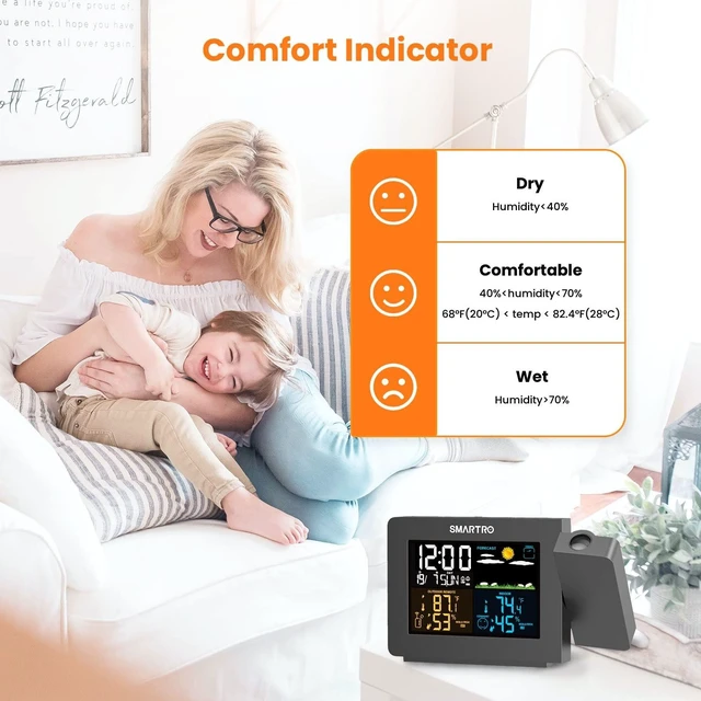 Alt view image 12 of 14 - SC91 Projection Alarm Clock for Bedrooms with Weather Station | Wireless Indoor Outdoor Thermometer, Temperature Humidity Monitor Gauge Hygrometer