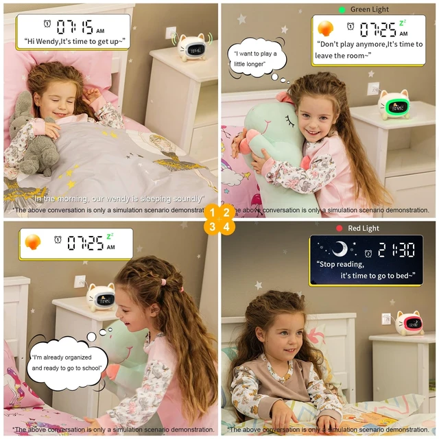 Alt view image 10 of 14 - Kids Alarm Clock Ok to Wake, Cat Alarm Clock for Kids Sleep Training | Toddlers Night Light Clock for Bedroom, Sound Machine, Birthday Gift for Boy Girls Children