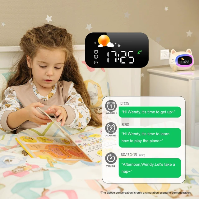 Alt view image 11 of 14 - Kids Alarm Clock Ok to Wake, Cat Alarm Clock for Kids Sleep Training | Toddlers Night Light Clock for Bedroom, Sound Machine, Birthday Gift for Boy Girls Children