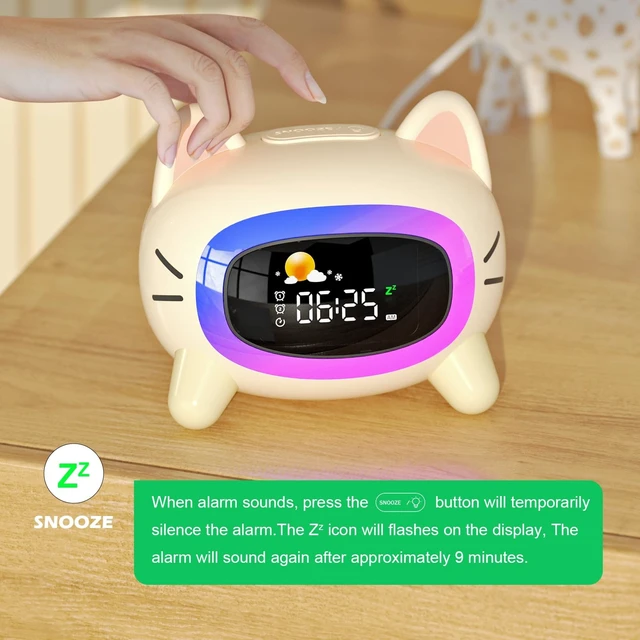 Alt view image 12 of 14 - Kids Alarm Clock Ok to Wake, Cat Alarm Clock for Kids Sleep Training | Toddlers Night Light Clock for Bedroom, Sound Machine, Birthday Gift for Boy Girls Children
