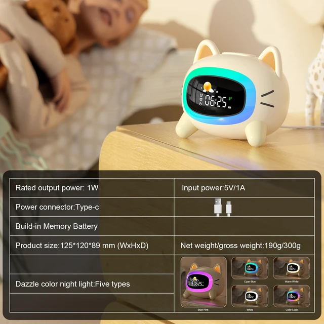 Alt view image 13 of 14 - Kids Alarm Clock Ok to Wake, Cat Alarm Clock for Kids Sleep Training | Toddlers Night Light Clock for Bedroom, Sound Machine, Birthday Gift for Boy Girls Children