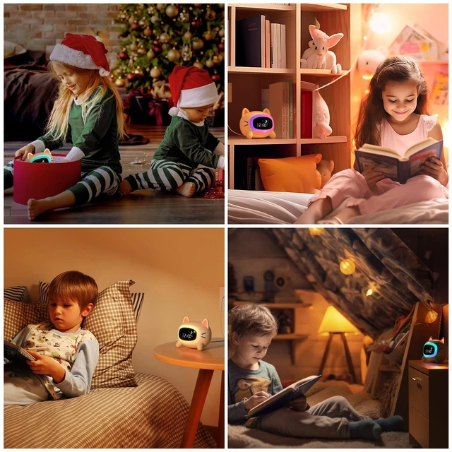 Alt view image 14 of 14 - Kids Alarm Clock Ok to Wake, Cat Alarm Clock for Kids Sleep Training | Toddlers Night Light Clock for Bedroom, Sound Machine, Birthday Gift for Boy Girls Children