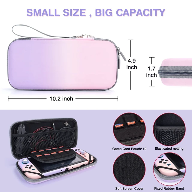 Alt view image 10 of 14 - Pink and Purple Switch Case Set Gradient Carrying Case with 10 Slots Cute Protective Dockable Hard Shell with 4PCS Glitter Cat Paw Thumb Grips Caps and 1PC Flower Blossom Chain For Switch 2017