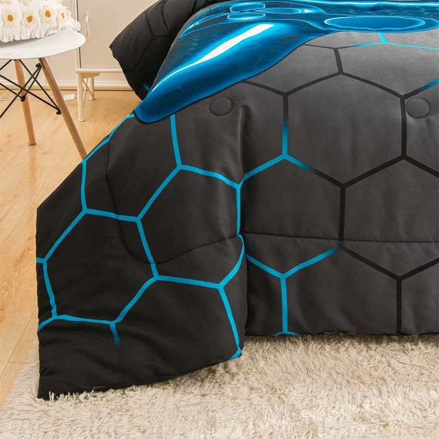 Alt view image 10 of 12 - Game Console Comforter Set for Boys Girls Kids 3D Gaming Geometric Lightweight Microfiber Bedding Sets (Blue, Twin)