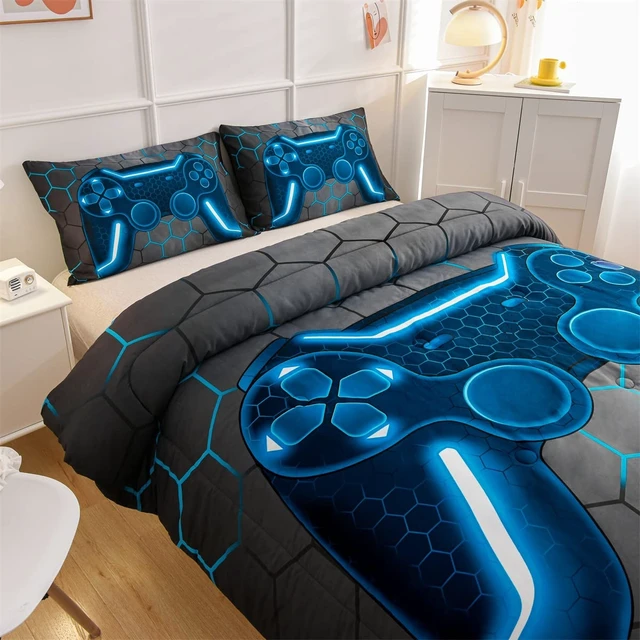 Alt view image 9 of 12 - Game Console Comforter Set for Boys Girls Kids 3D Gaming Geometric Lightweight Microfiber Bedding Sets (Blue, Twin)