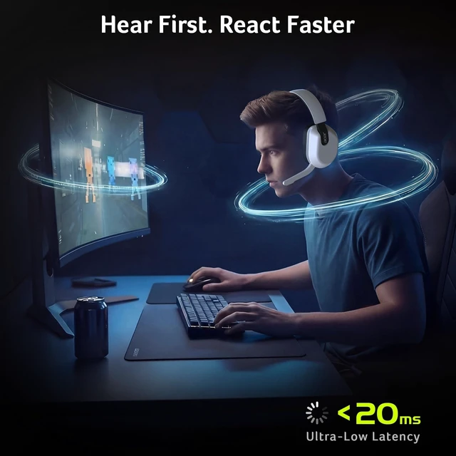 Alt view image 11 of 14 - Wireless Gaming Headset for PS5, PC, Flip-to-Mute Microphone - White | 70H Battery, 2.4GHz & Bluetooth 6.0 Gaming Headphones, 20ms Low-Latency Audio, Lightweight, 3D Surround Sound, Foldable