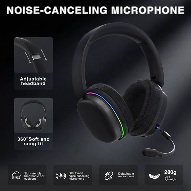 Alt view image 14 of 14 - G7 Pro Wireless Gaming Headset with 7.1 Surround Sound, 40mm Driver, BT5.3 Gaming Headphones with Mic, RGB, 10ms Latency, 65H Battery, PC Gaming Headset for PS5,PS4, Switch,PC,Wired Mode for Xbox