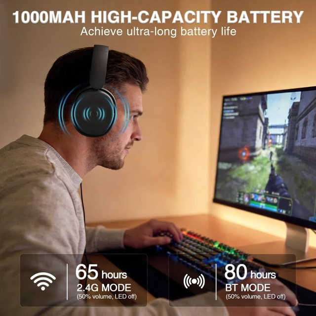 Alt view image 13 of 14 - G7 Pro Wireless Gaming Headset with 7.1 Surround Sound, 40mm Driver, BT5.3 Gaming Headphones with Mic, RGB, 10ms Latency, 65H Battery, PC Gaming Headset for PS5,PS4, Switch,PC,Wired Mode for Xbox