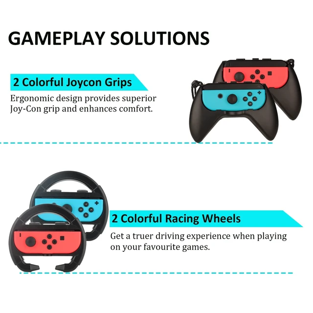 Alt view image 13 of 14 - Switch Accessories Bundle for Nintendo Switch (23 in 1) | Kit with Carrying Case, Screen Protector, Joycon Grips, Steering Wheels, Charging Dock, Playstand, Joy-Con Case and More