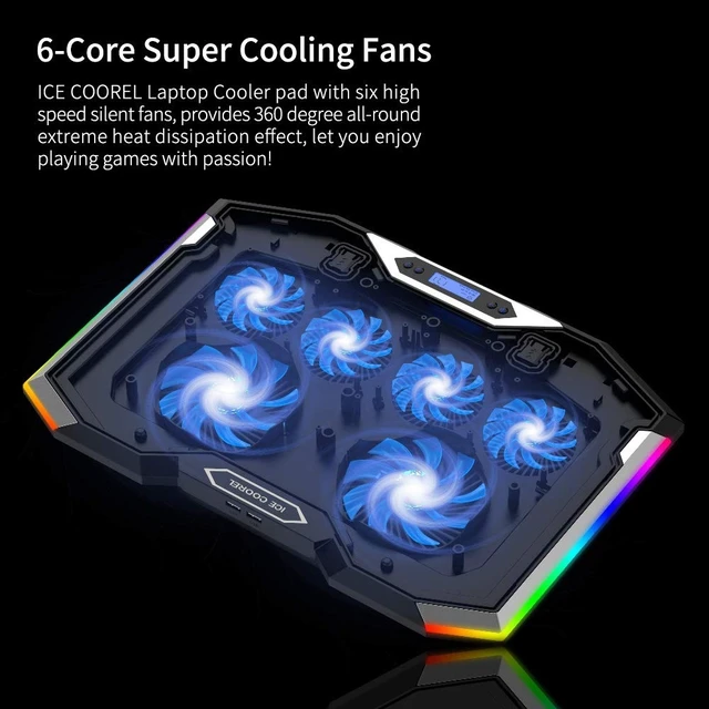 Alt view image 9 of 14 - Gaming Laptop Cooling Pad 15-17.3 Inch, Laptop Fan with 6 RGB Cooling Fans, Laptop Cooling Stand with 6 Height Adjustable, Laptop Cooler with LCD Screen, 2 USB Ports, Phone Stand