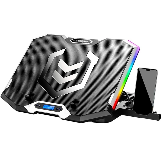Alt view image 8 of 14 - Gaming Laptop Cooling Pad 15-17.3 Inch, Laptop Fan with 6 RGB Cooling Fans, Laptop Cooling Stand with 6 Height Adjustable, Laptop Cooler with LCD Screen, 2 USB Ports, Phone Stand