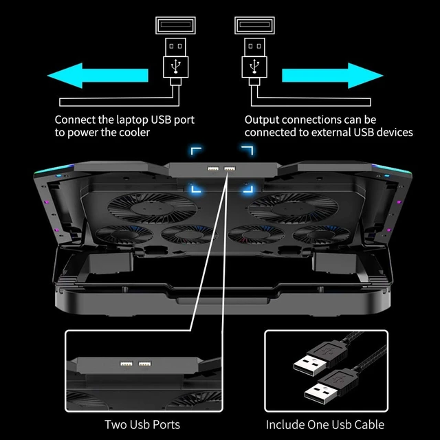 Alt view image 14 of 14 - Gaming Laptop Cooling Pad 15-17.3 Inch, Laptop Fan with 6 RGB Cooling Fans, Laptop Cooling Stand with 6 Height Adjustable, Laptop Cooler with LCD Screen, 2 USB Ports, Phone Stand