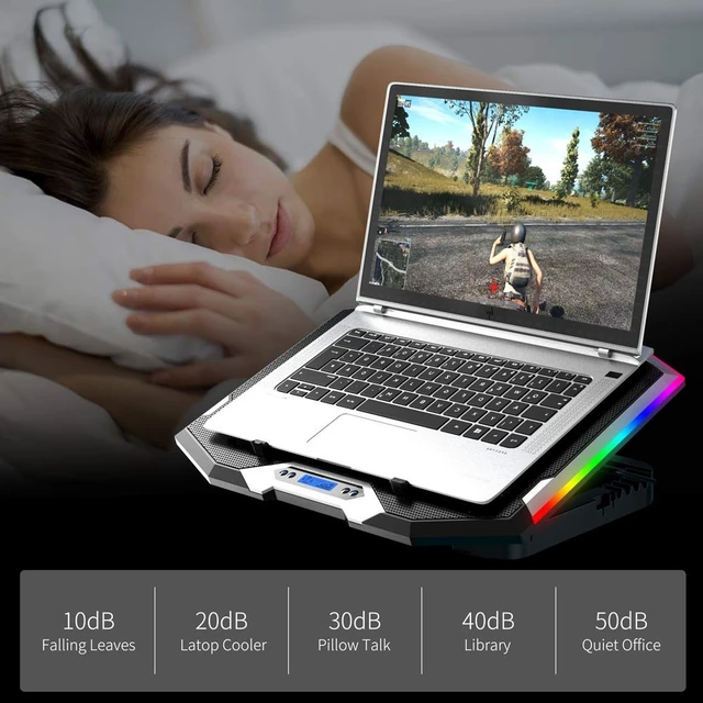 Alt view image 12 of 14 - Gaming Laptop Cooling Pad 15-17.3 Inch, Laptop Fan with 6 RGB Cooling Fans, Laptop Cooling Stand with 6 Height Adjustable, Laptop Cooler with LCD Screen, 2 USB Ports, Phone Stand
