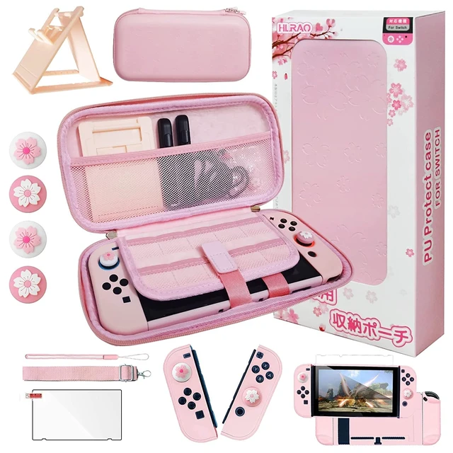 Alt view image 8 of 14 - Pink Travel Carrying Case Accessories Kit Compatible with Nintendo Switch (NOT Fit OLED/Lite).Pink Switch Hard Protective Cover,Adjustable Stand,Screen Protector & Cute Thumb Grips 10 in 1 Gift.
