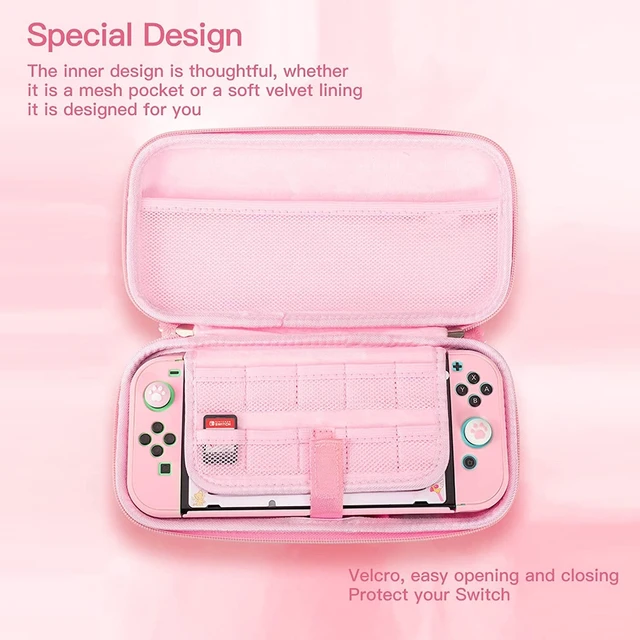 Alt view image 11 of 14 - Pink Travel Carrying Case Accessories Kit Compatible with Nintendo Switch (NOT Fit OLED/Lite).Pink Switch Hard Protective Cover,Adjustable Stand,Screen Protector & Cute Thumb Grips 10 in 1 Gift.