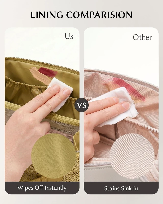 Alt view image 12 of 14 - Makeup Bag, Woven Travel Toiletry Bag, Portable 180° Wide-Open Flat Cosmetic Bags for Women, Large Capacity Makeup Pouch with Divider and Handle