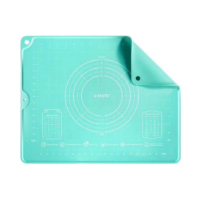 Alt view image 8 of 14 - Silicone Pastry Mat, Dough Rolling Baking Sheet, 16"x20", Aqua Sky | Food-Grade Liquid Silicone, Non-Stick Non-Slip, Baking Supplies for Pizza Cookie Pie Crust, Clear Measurement & Raised Edges