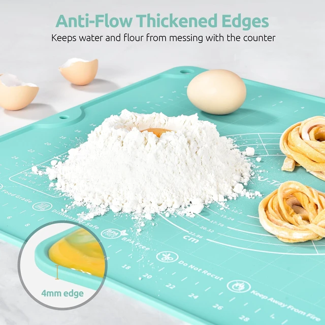 Alt view image 12 of 14 - Silicone Pastry Mat, Dough Rolling Baking Sheet, 16"x20", Aqua Sky | Food-Grade Liquid Silicone, Non-Stick Non-Slip, Baking Supplies for Pizza Cookie Pie Crust, Clear Measurement & Raised Edges