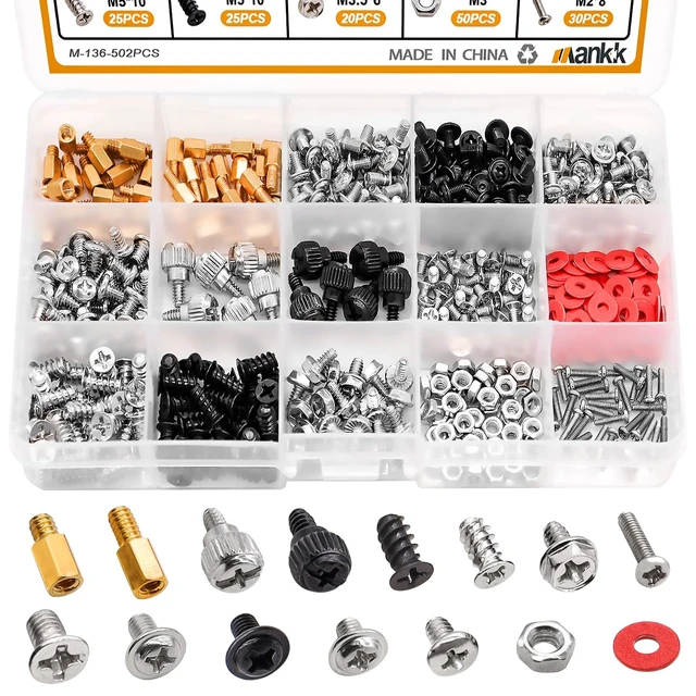 Alt view image 7 of 12 - 502PCS Computer Screw Assortment Kit Motherboard Standoffs Screws Laptop Screws for HDD Hard Drive,PC Case,Fan,ATX Case, SSD,CD-ROM