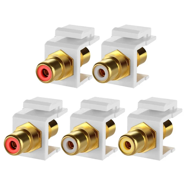 Alt view image 7 of 12 - 5-Pack RCA Keystone Jack Insert Connector Socket Female Snap in Adapter Port Gold Plated Inline Coupler for Wall Plate Outlet Panel Mount (White)