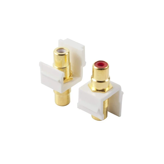 Alt view image 9 of 12 - 5-Pack RCA Keystone Jack Insert Connector Socket Female Snap in Adapter Port Gold Plated Inline Coupler for Wall Plate Outlet Panel Mount (White)