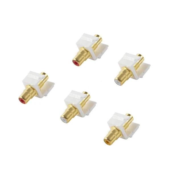 Alt view image 11 of 12 - 5-Pack RCA Keystone Jack Insert Connector Socket Female Snap in Adapter Port Gold Plated Inline Coupler for Wall Plate Outlet Panel Mount (White)
