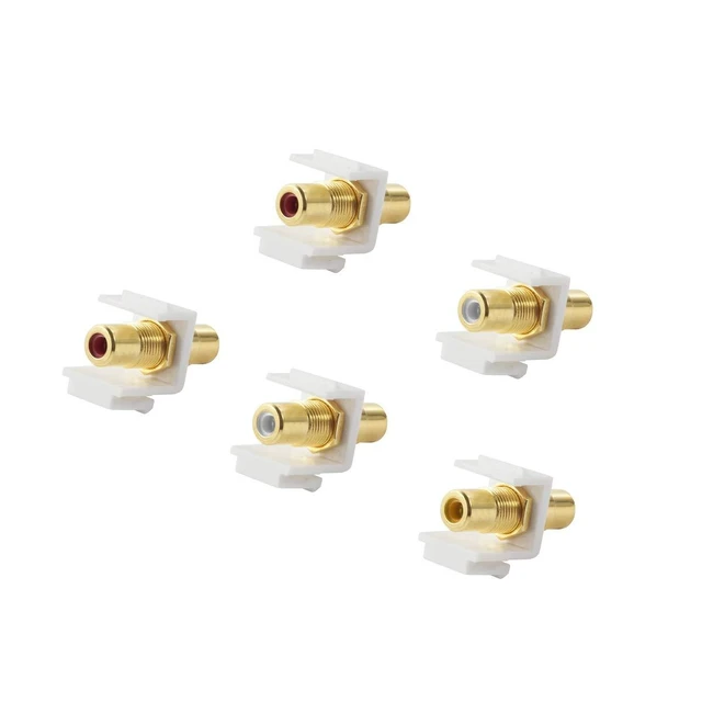 Alt view image 12 of 12 - 5-Pack RCA Keystone Jack Insert Connector Socket Female Snap in Adapter Port Gold Plated Inline Coupler for Wall Plate Outlet Panel Mount (White)
