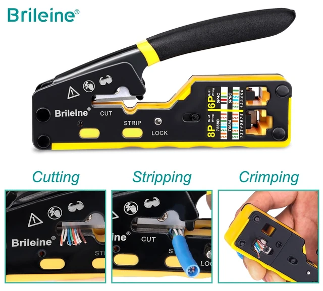 Alt view image 8 of 12 - RJ45 Crimp Tool Pass Through Kit Ethernet Crimper Cat5 Cat5e Cat6 Crimping Tool for RJ11/RJ12 6P/8P with Network Lan Cable Tester, 50PCS Cat6 Connectors, 50PCS Boots, Mini Cable Stripper