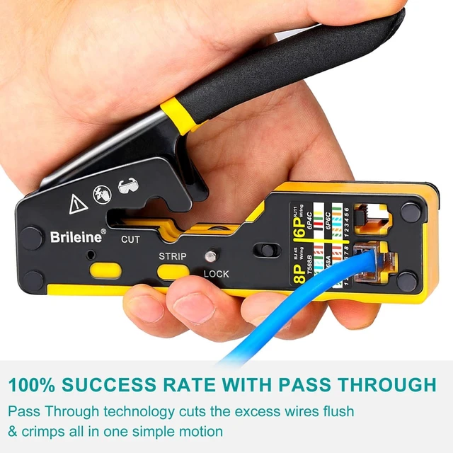 Alt view image 11 of 12 - RJ45 Crimp Tool Pass Through Kit Ethernet Crimper Cat5 Cat5e Cat6 Crimping Tool for RJ11/RJ12 6P/8P with Network Lan Cable Tester, 50PCS Cat6 Connectors, 50PCS Boots, Mini Cable Stripper