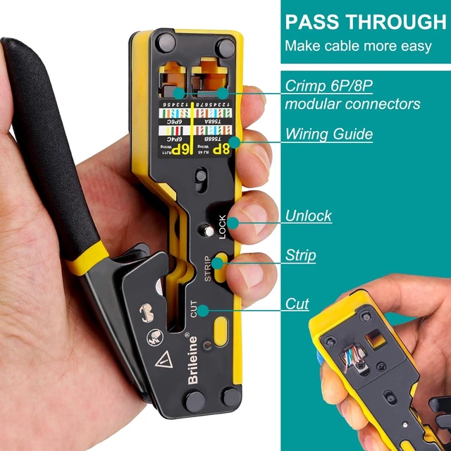 Alt view image 9 of 12 - RJ45 Crimp Tool Pass Through Kit Ethernet Crimper Cat5 Cat5e Cat6 Crimping Tool for RJ11/RJ12 6P/8P with Network Lan Cable Tester, 50PCS Cat6 Connectors, 50PCS Boots, Mini Cable Stripper