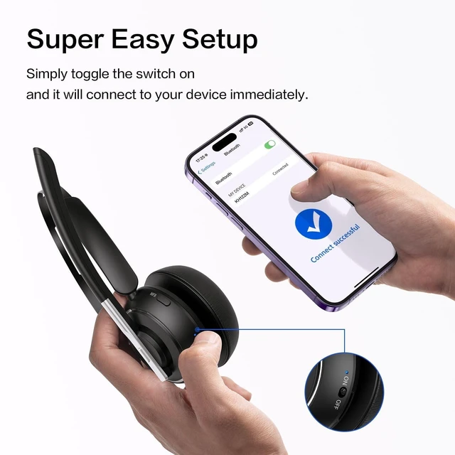 Alt view image 8 of 12 - Bluetooth Headset, Wireless Headset with Microphone for PC, V5.2 Computer Headset with Noise Cancelling Mic, USB Dongle, Charging Base & Mute Button for Work, Cell Phones, Computer (Black)