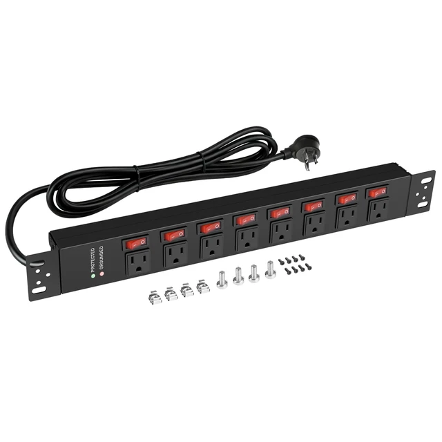 Alt view image 7 of 12 - Rack Mount PDU Power Strips,8 Outlet Surge Protector,Individual Switches,1.5U Rackmount Server Racks,14AWG Heavy Duty Extension Cord,2700J,15A 125V 1875W (Standard Power Cord, 10 FT Cable)