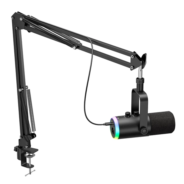 Alt view image 8 of 14 - Dynamic Gaming Microphone | USB/XLR Dual Mode | RGB Boom Arm Mic Kit with OneTouch Mute, Headphone Monitor, Gain Control | for Streaming, Podcast, PC, PS4/PS5, Recording