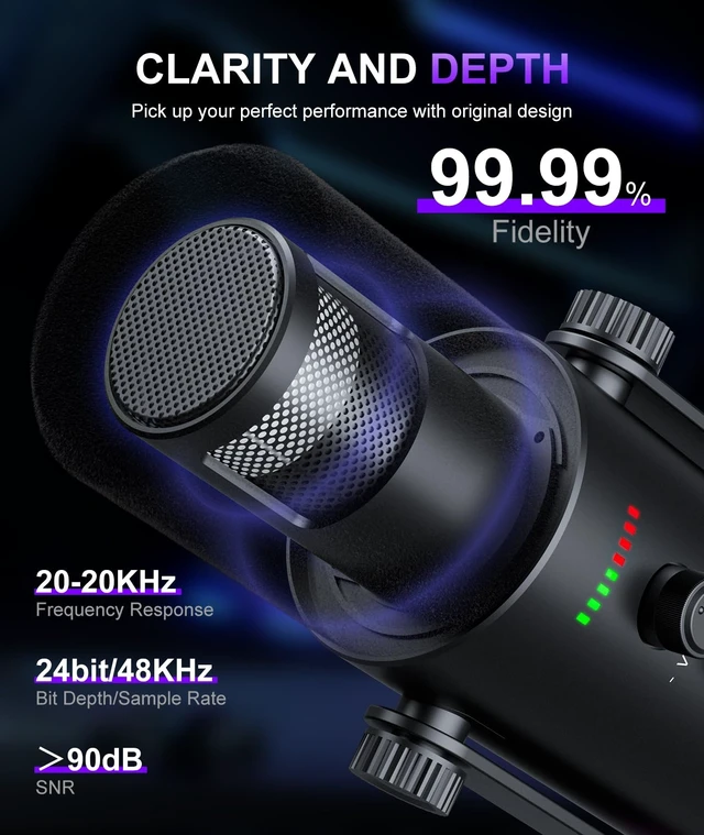 Alt view image 9 of 14 - Dynamic Gaming Microphone | USB/XLR Dual Mode | RGB Boom Arm Mic Kit with OneTouch Mute, Headphone Monitor, Gain Control | for Streaming, Podcast, PC, PS4/PS5, Recording