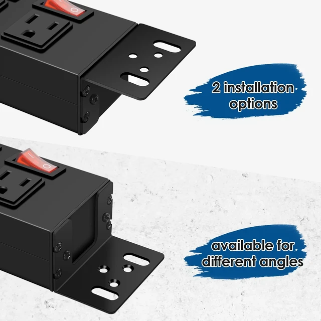 Alt view image 10 of 12 - Rack Mount PDU Power Strips,8 Outlet Surge Protector,Individual Switches,1.5U Rackmount Server Racks,14AWG Heavy Duty Extension Cord,2700J,15A 125V 1875W (Standard Power Cord, 10 FT Cable)