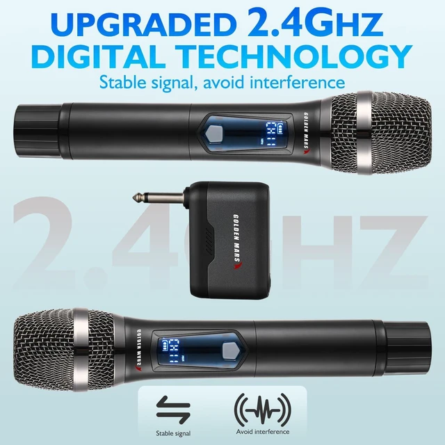Alt view image 11 of 14 - Wireless Microphone with AI Auto Match Channel, Professional Updated 2.4GHz Rechargeable 2 Pcs Microphones with 300 FT Extra Long Distance Stable Receiving for Karaoke Singing DJ Church Classroom