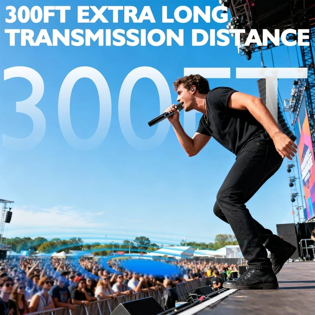 Alt view image 9 of 14 - Wireless Microphone with AI Auto Match Channel, Professional Updated 2.4GHz Rechargeable 2 Pcs Microphones with 300 FT Extra Long Distance Stable Receiving for Karaoke Singing DJ Church Classroom