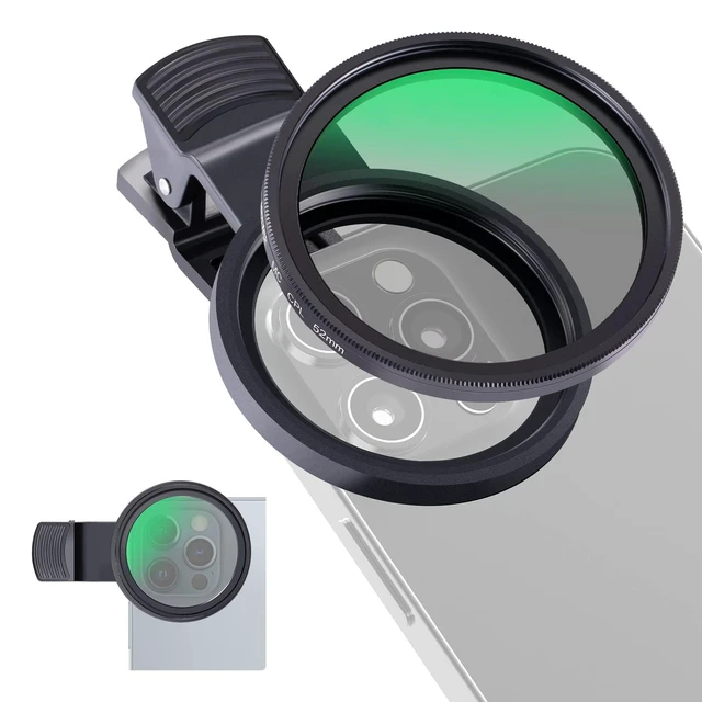Alt view image 8 of 14 - 52mm CPL Filter for Phone, Clip On Circular Polarizing Lens Filter with Phone Clip, Case & Cleaning Cloth Compatible with iPhone 17 16 Android Samsung Galaxy S25 Ultra Camera, FL-26