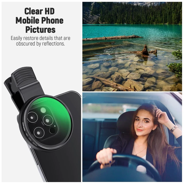 Alt view image 13 of 14 - 52mm CPL Filter for Phone, Clip On Circular Polarizing Lens Filter with Phone Clip, Case & Cleaning Cloth Compatible with iPhone 17 16 Android Samsung Galaxy S25 Ultra Camera, FL-26