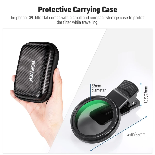 Alt view image 14 of 14 - 52mm CPL Filter for Phone, Clip On Circular Polarizing Lens Filter with Phone Clip, Case & Cleaning Cloth Compatible with iPhone 17 16 Android Samsung Galaxy S25 Ultra Camera, FL-26