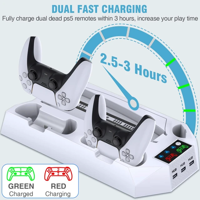 Alt view image 11 of 14 - PS5/PS5 Slim/PS5 Pro Stand and Cooling Station with Dual Controller Charging Station for PlayStation 5 Console, PS5 Accessories Incl. Controller Charger, Cooling Fan, Headset Holder, 3 USB Hub, White