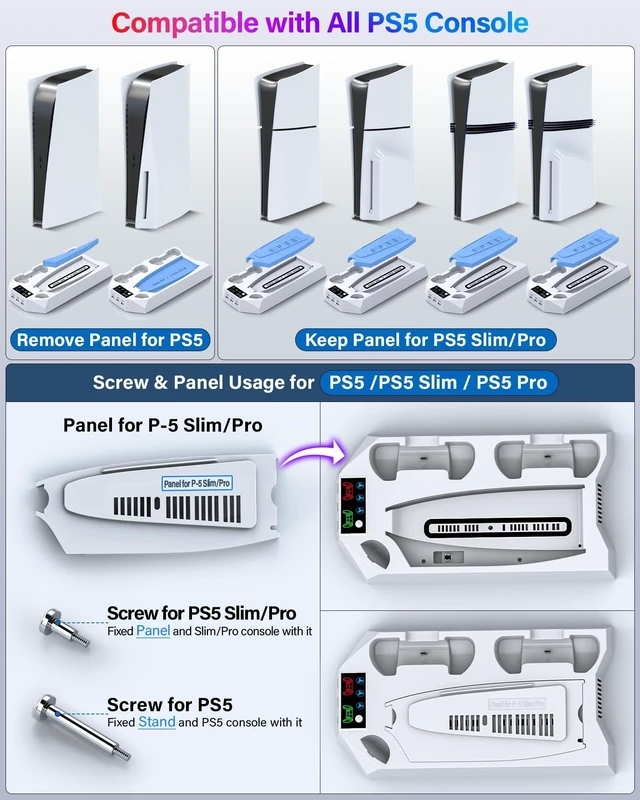 Alt view image 9 of 14 - PS5/PS5 Slim/PS5 Pro Stand and Cooling Station with Dual Controller Charging Station for PlayStation 5 Console, PS5 Accessories Incl. Controller Charger, Cooling Fan, Headset Holder, 3 USB Hub, White