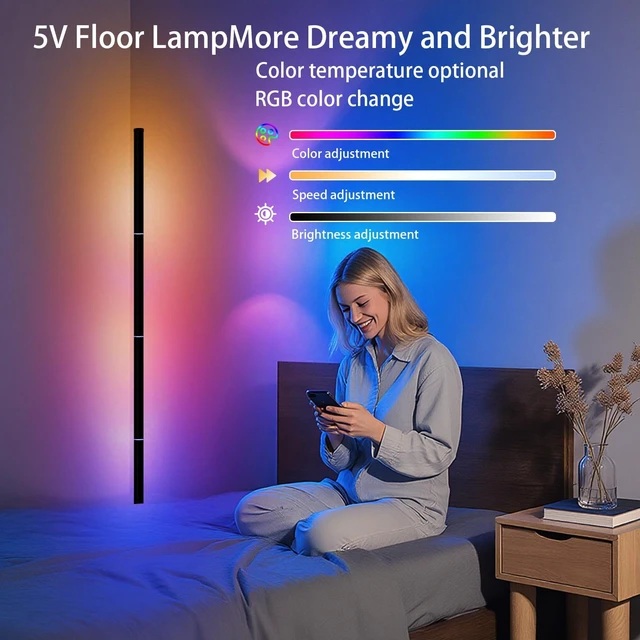 Alt view image 10 of 14 - Corner Floor Lamp, Smart RGB LED Corner Lamp with App and Remote Control, 16 Million Colors & 68+ Scene, Music Sync, Timer Setting, Ideal Standing Lamp for Living Rooms,Bedrooms,Gaming Rooms