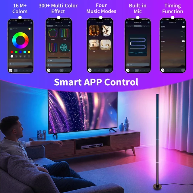 Alt view image 9 of 14 - Corner Floor Lamp, Smart RGB LED Corner Lamp with App and Remote Control, 16 Million Colors & 68+ Scene, Music Sync, Timer Setting, Ideal Standing Lamp for Living Rooms,Bedrooms,Gaming Rooms