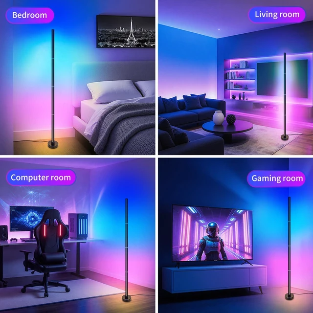 Alt view image 12 of 14 - Corner Floor Lamp, Smart RGB LED Corner Lamp with App and Remote Control, 16 Million Colors & 68+ Scene, Music Sync, Timer Setting, Ideal Standing Lamp for Living Rooms,Bedrooms,Gaming Rooms