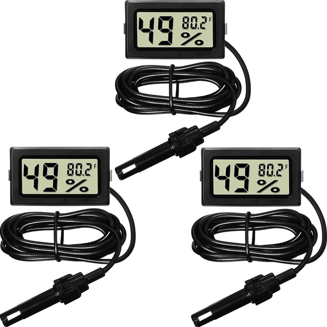Alt view image 6 of 10 - Mini Digital Temperature Humidity Meters Gauge with Probe Gauge LCD Fahrenheit Display Thermometer Hygrometer for Incubator Reptile Plant Greenhouse Chicken Coop Garden(Black, 3 Pieces)