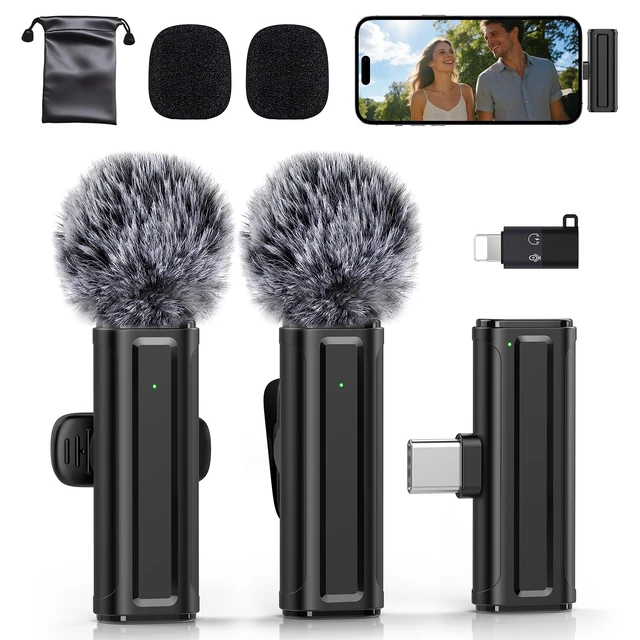 Alt view image 8 of 14 - Wireless Mini Microphone for iPhone, iPad, Android, 2 Pack Lavalier Mic with 360° Rotatable Clip, Plug and Play Noise Reduction USB-C Mic for Video Recording YouTube TikTok Podcast Content Creators
