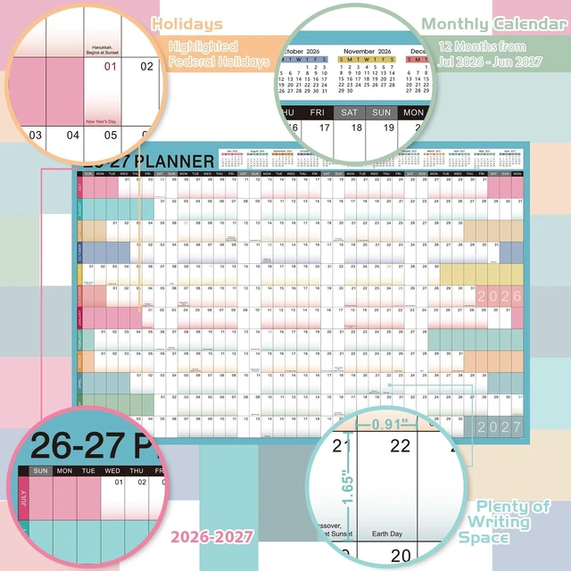 Alt view image 10 of 14 - 2026-2027 Yearly Wall Calendar - Calendar 2026-2027, Yearly Wall Calendar, July 2026 - June 2027, 23.1" x 34.6" (Open), Wall Calendar 12 Month, Julian Dates, Thick Paper, Round Stickers
